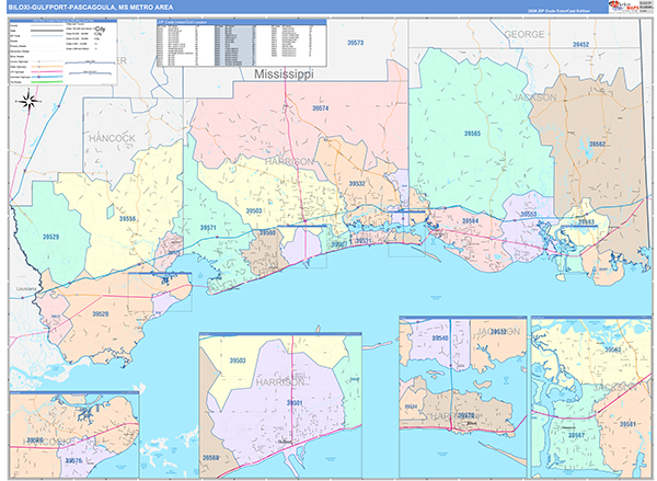 Gulfport-Biloxi-Pascagoula Metro Area Wall Map